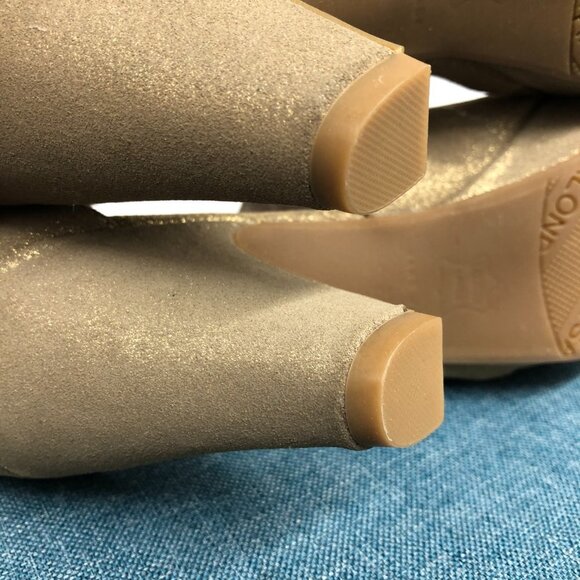 Sacha London Gold Metal Ventura cross strap round toe Heels size 6.5 - Picture 8 of 15